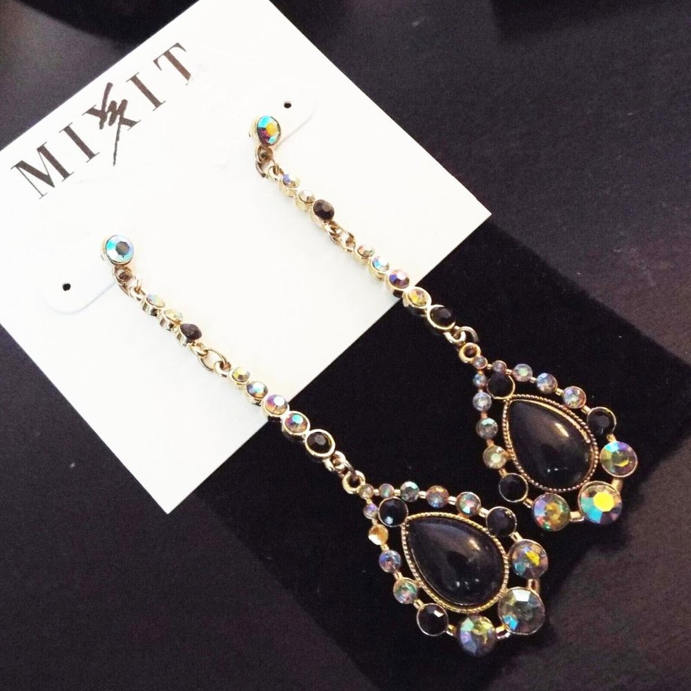 *NEW MIXIT COLORFUL AURORA BOREALIS FRENCH JET TEARDROP LONG DANGLE EARRINGS 6